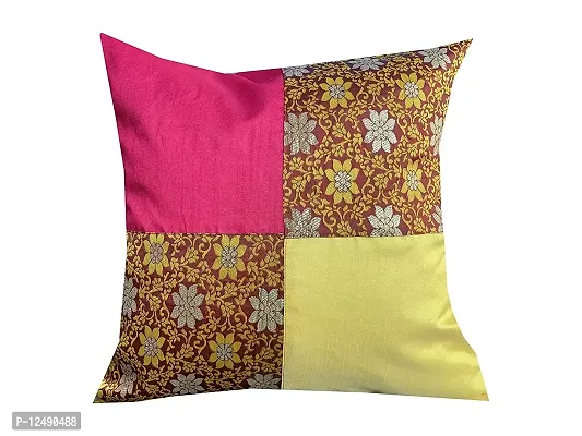 Pink parrot- Jacquard Silk Off White and Yellow Square Cushion Cover 16x16 inch-Set 5 pcs-thumb2