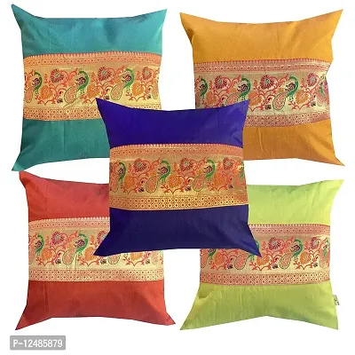 Pink parrot- Jacquard dopian Silk Multi Colour Cushion Cover 16x16 inch-Set 5 pcs-thumb0