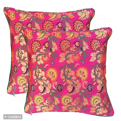 Pink parrot- Jacquard Silk Multi Colour Square Cushion Cover 16x16 inch-Set 2 pcs