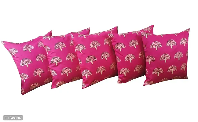 VIREO Dupion Silk with jacquard motiv Cushion Cover; 16X16 inch; Pink -Set of 5