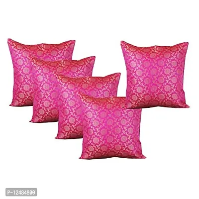 PINK PARROT Dupion Jacquard Cushion Cover (12x12-inch | Design 15) - Set of 5 Pieces