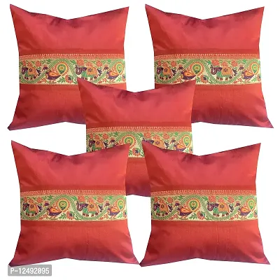 Pinkparrot Multi Colour Art Jacquard Silk Cushion Cover Set of 5-16x16 inch-thumb0