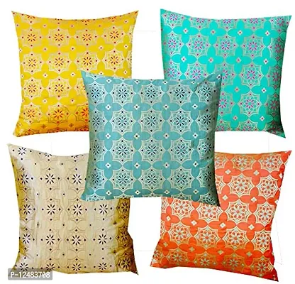 PINK PARROT Dupion Silk Cushion Cover (12x12-inch) - Set of 5 Pieces-thumb5