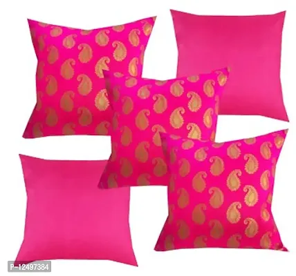 Pinkparrot Jacquard Pink Colour Throw Pillow Covers/Cushion Covers -16x16 inch-Set of-co10