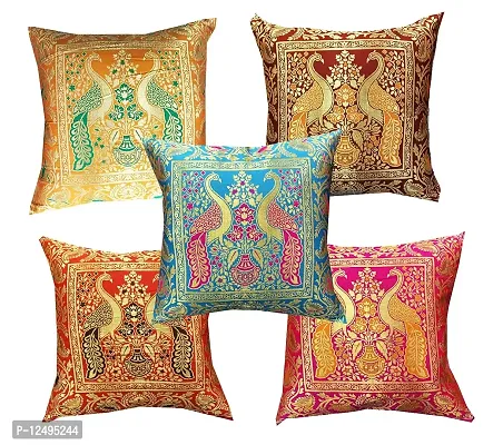 Pinkparrot Dopian Silk Multicolour Throw Pillow Covers/Cushion Covers ( 16x16 inches) - Set of 5-00Ab6