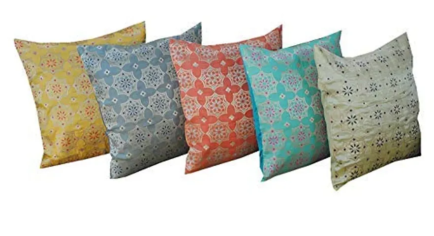 Vireo- Gold Print -Dupian Silk-Cushion Cover Set of 5