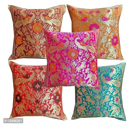 Pinkparrot Dopian Silk Designer Decorative Throw Pillow Covers/Cushion Covers ( 16x16 inches) - Set of 5-001226