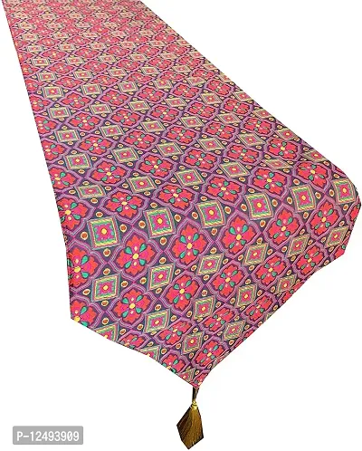 Pink parrot Jacquard Silk with Gold jari Table Runner Size 12x88 inch 1 pc -Multicolour