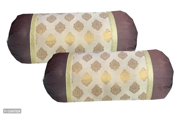 PINK PARROT Pinkparrot Jacquard Art Silk Multicolour Bolster 16x30 inch Set of 2 pcs-aa031