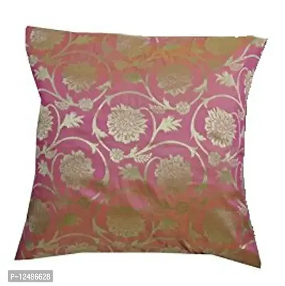PINK PARROT Silk 100 TC Cushion Cover, 12 x 12 Inch, Orange, 2 Pieces