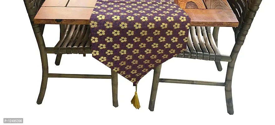 Vireo Jacquard Silk Table Runner Size 12x70 inch 1 pc-(Purple) 2