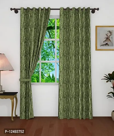PINK PARROT Pinkparrot Polyester Embossed Crushed Texture 4ft x 5 ft Window Curtains Set of 2 pcs-Green