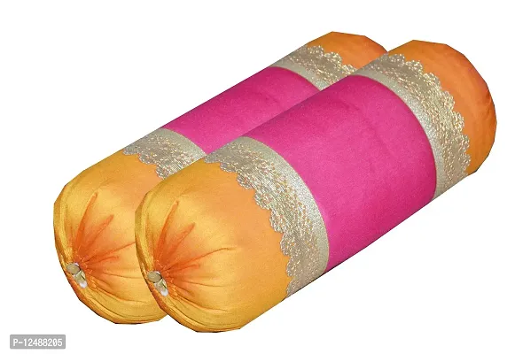 VIREO Dupian Silk Bolster Cover (30x16 Inches/74x40 cms) -Set of 2 Pcs, Multicolour