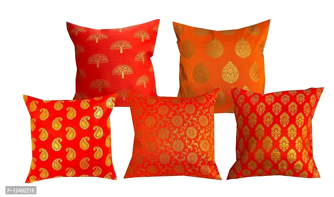 Pinkparrot Jacquard Red Colour Throw Pillow Covers/Cushion Covers -16x16 inch-Set of 5-d06