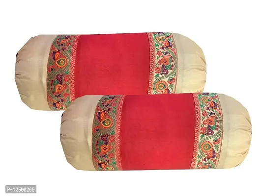 PINK PARROT Pinkparrot Jacquard Art Silk Multicolour Bolster 16x30 inch Set of 2 pcs-aa024