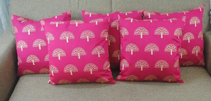 VIREO Dupion Silk Cushion Cover with Zipper- Set of 5 (Pink, 12x12 Inches)-thumb1