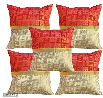 Pinkparrot Jacquard Beige Colour Throw Pillow Covers/Cushion Covers -16x16 inch-Set of5-d012