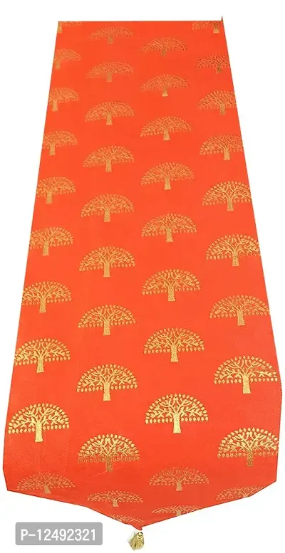 Vireo Jacquard Silk Table Runner Size 12x106 inch 1 pc-Orange