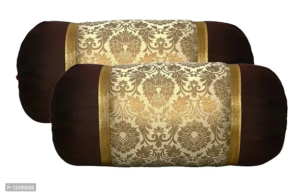 VIREO Jacquard Art Grey Silk Bolster 16x30 inch Set of 2 pcs-001