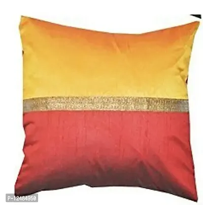VIREO Jacquard Silk Cushion Cover Set Pieces (16X16 inches, Yellow)-thumb0