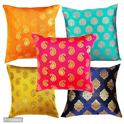 Pink Parrot- Art Silk Multi Colour-Cushion Cover with Zipper 16x16 inch-Set of 5 pcs