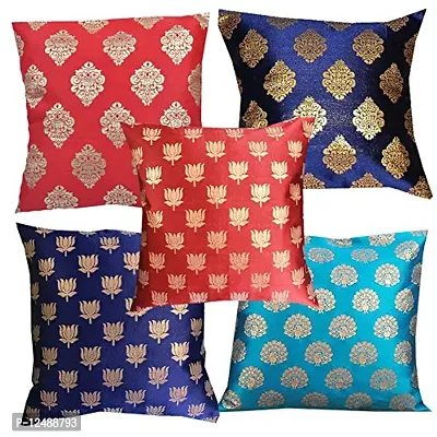 Pink Parrot- Art Silk Multi Colour-Cushion Cover with Zipper 12x12 inch-Set of 5 pcs-thumb0