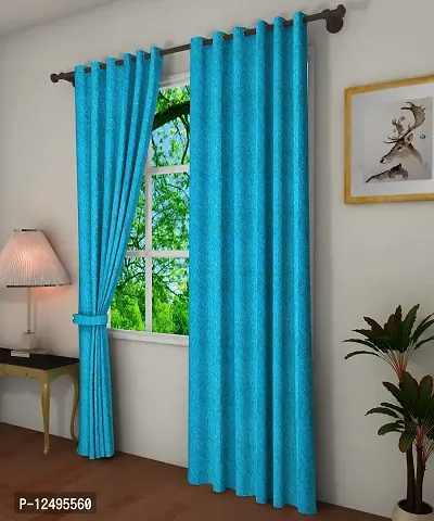 PINK PARROT Pinkparrot Polyester Embossed Crushed Texture 4ft x 5 ft Window Curtains Set of 1pc- Sky Blue-thumb0