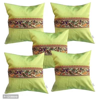 Pinkparrot Multi Colour Art Jacquard Silk Cushion Cover Set of 5-16x16 inch