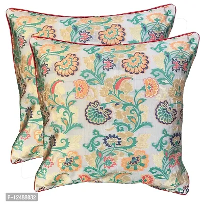 Pink parrot- Jacquard Silk Multi Colour Square Cushion Cover 16x16 inch-Set 2 pcs-thumb0