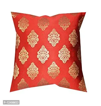 VIREO Jacquard Silk Cushion Cover Set Pieces (16X16 inches, Red)-1pc