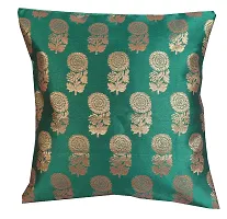 PINK PARROTDopian Silk Polyester Blend Cushion Covers -16 X16 Inch, Nevy and Greenish Blue Colour,Set of 5-thumb1