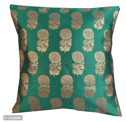 PINK PARROTDopian Silk Polyester Blend Cushion Covers -16 X16 Inch, Nevy and Greenish Blue Colour,Set of 5-thumb2