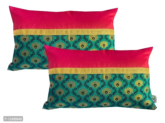 Pinkparrot Dupian Jacquard Multi Colour Throw Pillow Covers/Cushion Covers -18x12 inch-Set of 2-co21