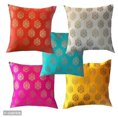 Pink parrot- Jacquard Silk Multi Colour Square Cushion Cover 12x12 inch-Set 5 pcs