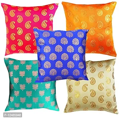 Pink Parrot- Art Silk Multi Colour-Cushion Cover with Zipper 12x12 inch-Set of 5 pcs