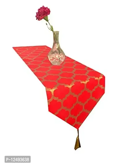 Pink parrot Jacquard Silk with Gold jari Table Runner Size 12x53 inch 1 pc -Red 1