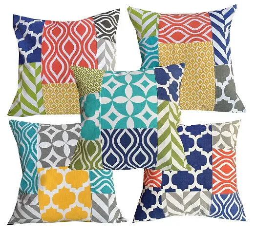 Pinkparrot Cotton Multi Colour Throw Pillow Covers/Cushion Covers - Set of 5