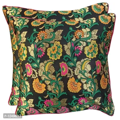 Pink parrot- Jacquard Silk Multi Colour Square Cushion Cover 16x16 inch-Set 2 pcs