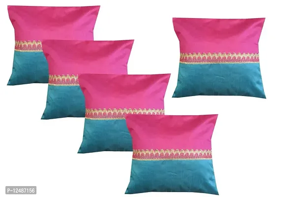 Plain Blue and Pink Colour with Golden Less- Throw Pillow/Cushion Covers Set 12x12 inchs Set of 5 pcs