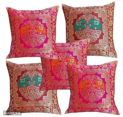 Pinkparrot Dopian Silk Multicolour Throw Pillow Covers/Cushion Covers ( 16x16 inches) - Set of 5-00Ab9-thumb0