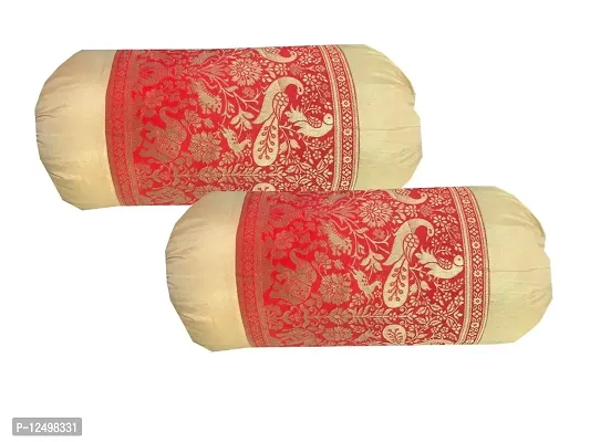 PINK PARROT Pinkparrot Jacquard Art Silk Multicolour Bolster 16x30 inch Set of 2 pcs-aa028