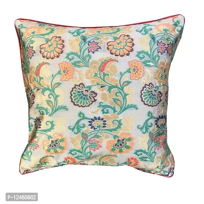 Pink parrot- Jacquard Silk Multi Colour Square Cushion Cover 16x16 inch-Set 2 pcs-thumb2