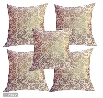 VIREO Dupian Jacquard Multi Colour Throw Pillow Covers/Cushion Covers -18x18 inch- Set of 5-Beige-d04-thumb0