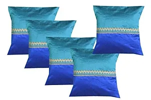 VIREO Plain Less Throw Pillow/Cushion Covers (Dark Blue and Light Blue Colour with Golden, 12x12inchs) - Set of 5 pieces-thumb4