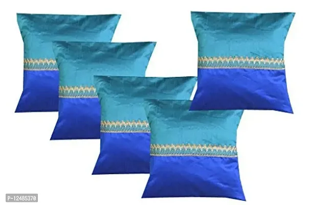 VIREO Plain Less Throw Pillow/Cushion Covers (Dark Blue and Light Blue Colour with Golden, 12x12inchs) - Set of 5 pieces-thumb5