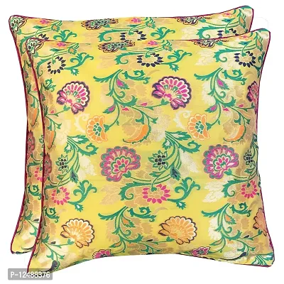 Pink parrot- Jacquard Silk Multi Colour Square Cushion Cover 16x16 inch-Set 2 pcs-thumb0