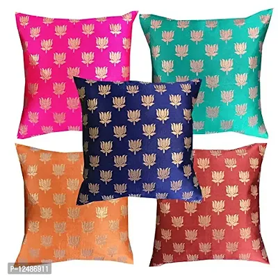 Pink Parrot- Art Silk Multi Colour-Cushion Cover with Zipper 16x16 inch-Set of 5 pcs