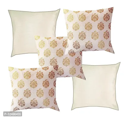 Pinkparrot Jacquard Beige Colour Throw Pillow Covers/Cushion Covers -16x16 inch-Set of-co15