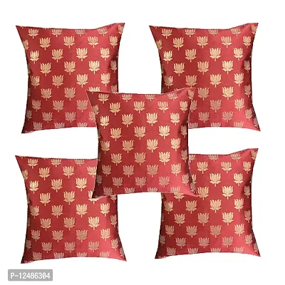 Pink Parrot- Art Silk Multi Colour-Cushion Cover with Zipper 12x12 inch-Set of 5 pcs-thumb0