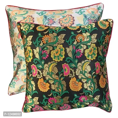 Pink parrot- Jacquard Silk Multi Colour Square Cushion Cover 16x16 inch-Set 2 pcs-thumb0